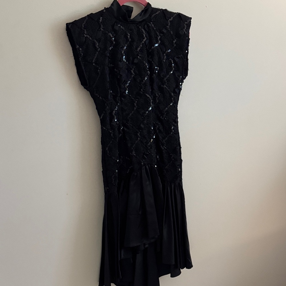 Vintage Zum Zum Satin Black Sequin Dress